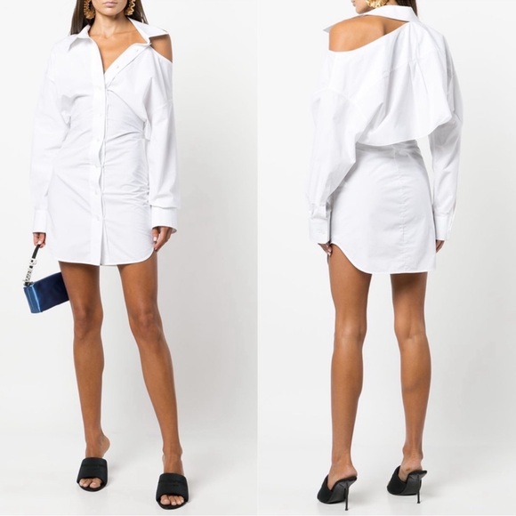 Alexander Wang White Cutout Cotton-Poplin Mini Shirt Dress - Picture 1 of 6
